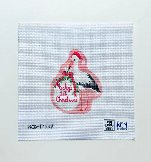Baby's First Christmas Pink Stork Printed
