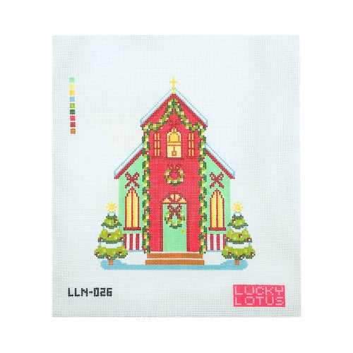 Church Christmas Village Needlepoint Canvas