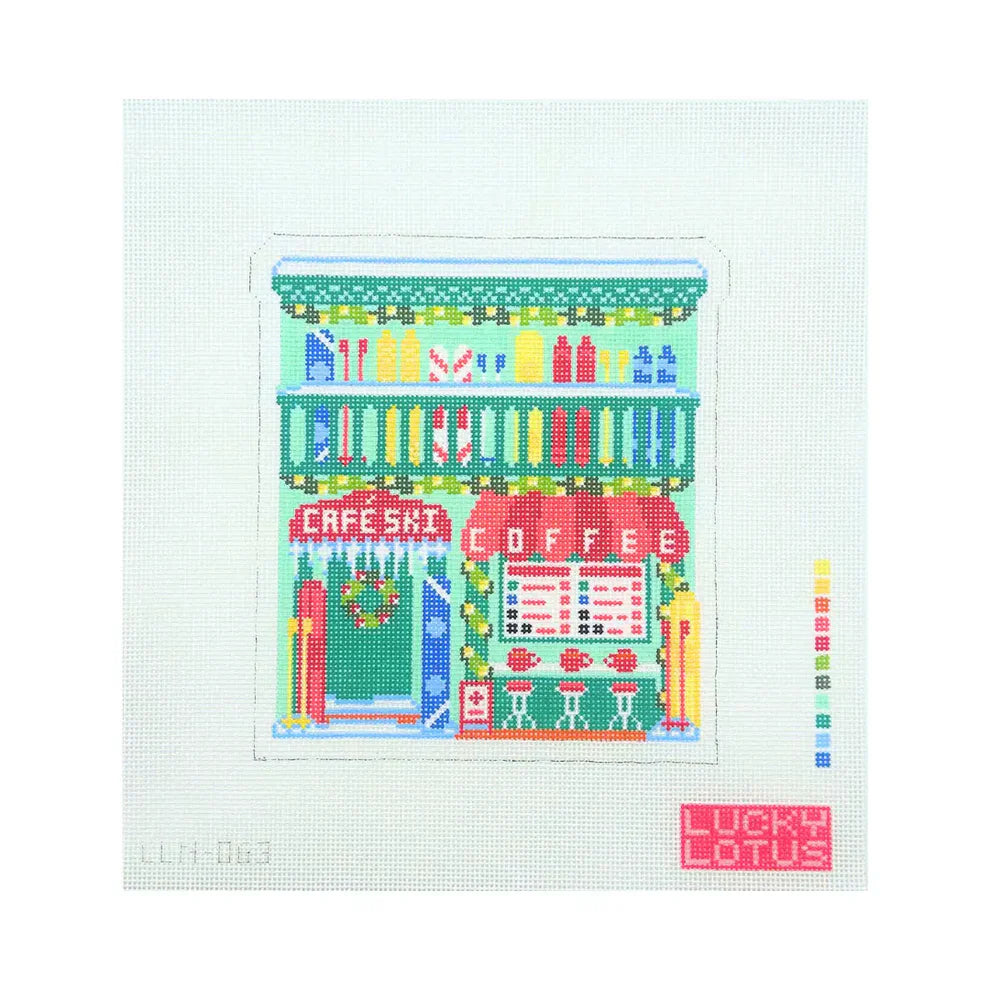 Ski Coffee Shop Christmas Village Needlepoint Canvas
