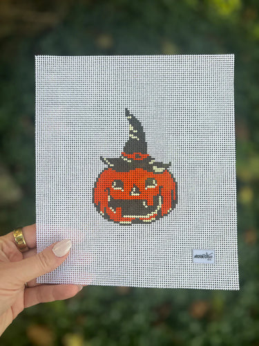Translation missing: en.Vintage Witch Pumpkin Needlepoint Canvas