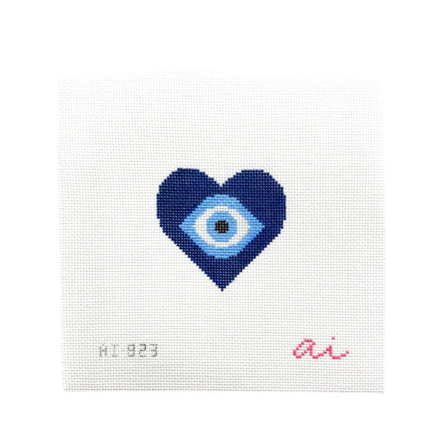 Navy Heart Evil Eye Needlepoint Canvas