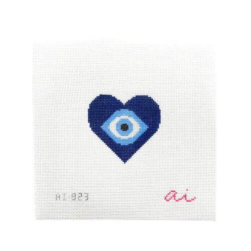 Navy Heart Evil Eye Needlepoint Canvas