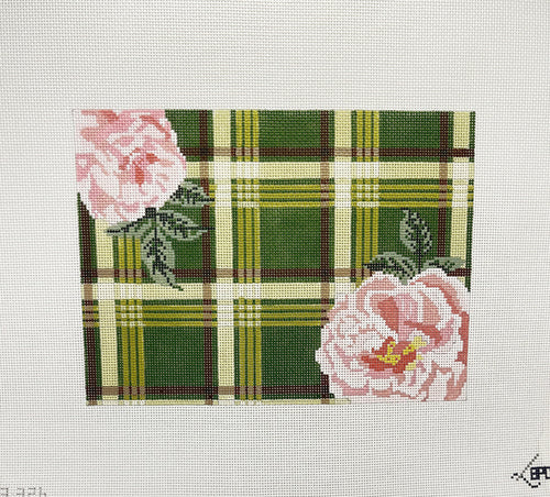Green Plaid with Flower Needlepoint Canvas
