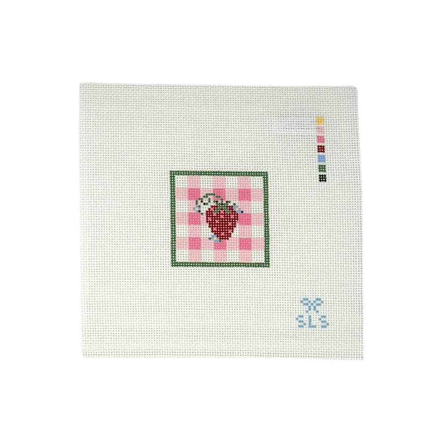 Strawberry & Gingham Mini Pink Needlepoint Canvas