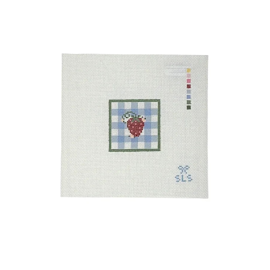 Strawberry & Gingham Mini Blue Needlepoint Canvas