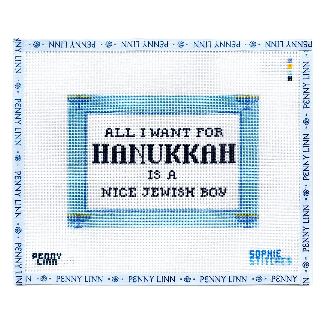 All I Want for Hannukah Blue Needlepoint Canvas
