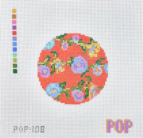 Floral Vine Round- Orange Needlepoint Canvas