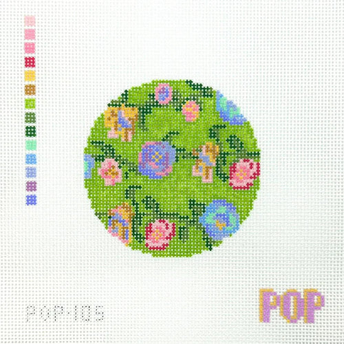 Floral Vine Round- Green Needlepoint Canvas