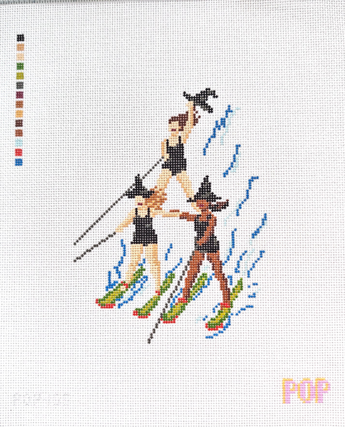 Water Skiing Witches Needlepoint Canvas