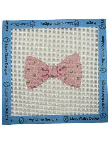 Translation missing: en.Pink Bowtie with Green Dots Needlepoint Canvas