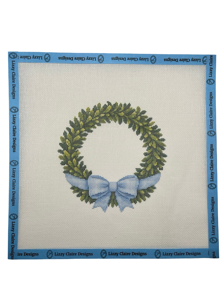 Boxwood Wreath with Bow Needlepoint Canvas