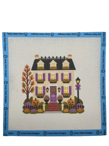 Translation missing: en.Happy Neighborhood Trick or Treat Townhouse (Purple Shutters) Needlepoint Canvas