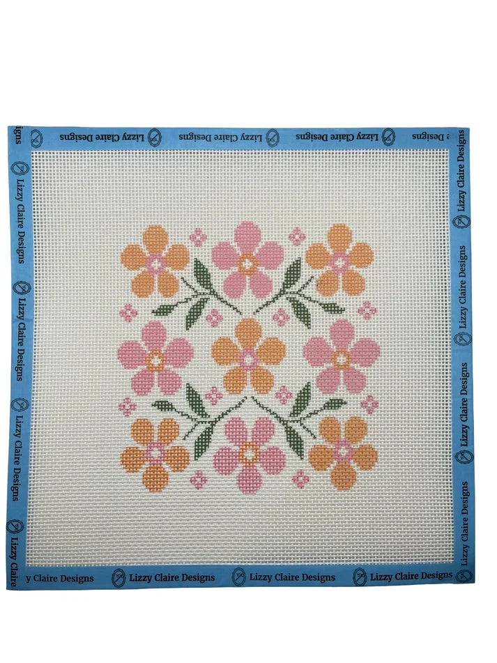 Pink and Peach Floral Motif Needlepoint Canvas
