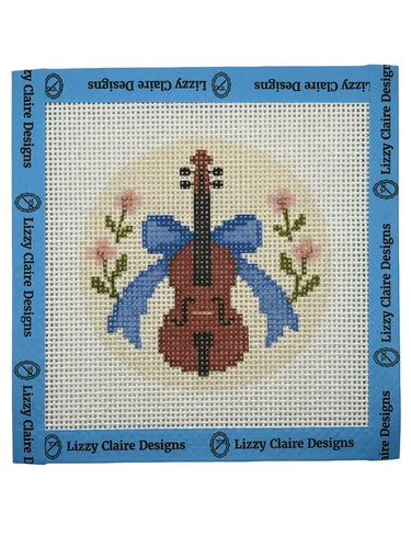Translation missing: en.Violin with bow and flowers Needlepoint Canvas