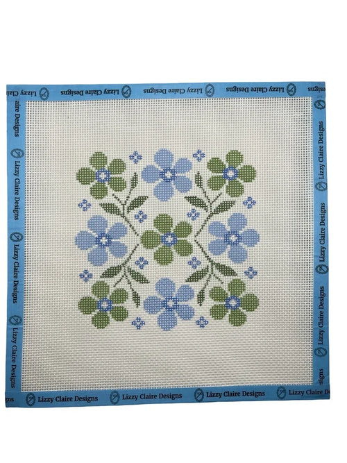 Blue and Green Floral Motif Needlepoint Canvas