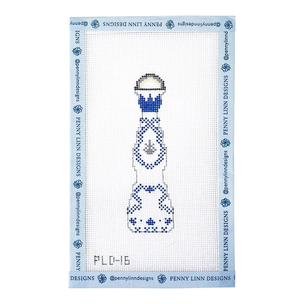 Blue & White Tequila Bottle Needlepoint Canvas