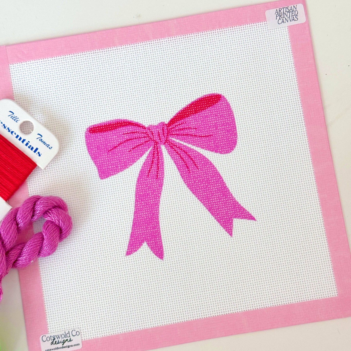 Pink Red Bow Needlepoint Canvas