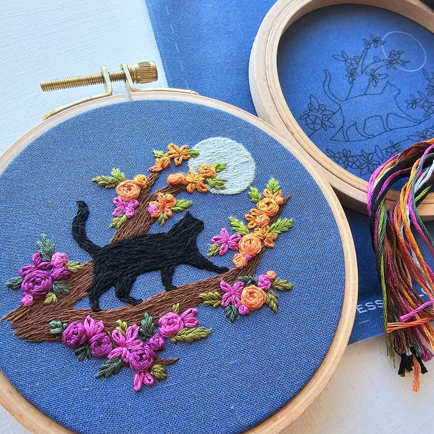 Mini Black Cat & Full Moon Embroidery Kit by Jessica Long
