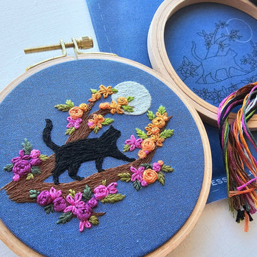 Translation missing: en.Mini Black Cat &amp; Full Moon Embroidery Kit by Jessica Long