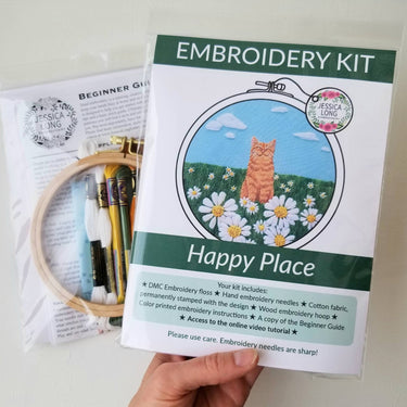 Translation missing: en.Happy Cat Embroidery Kit by Jessica Long