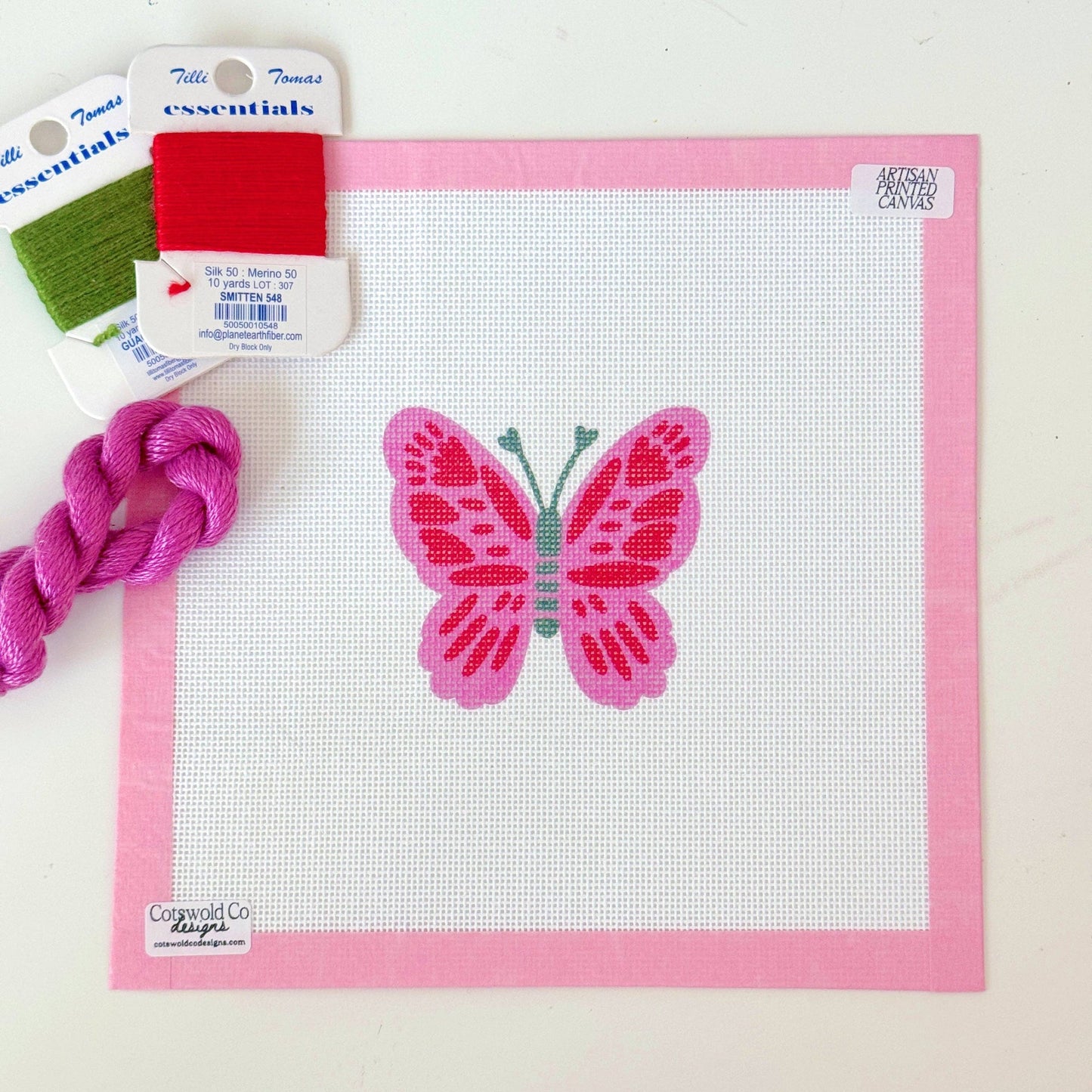 Pink Red Butterfly Needlepoint Canvas