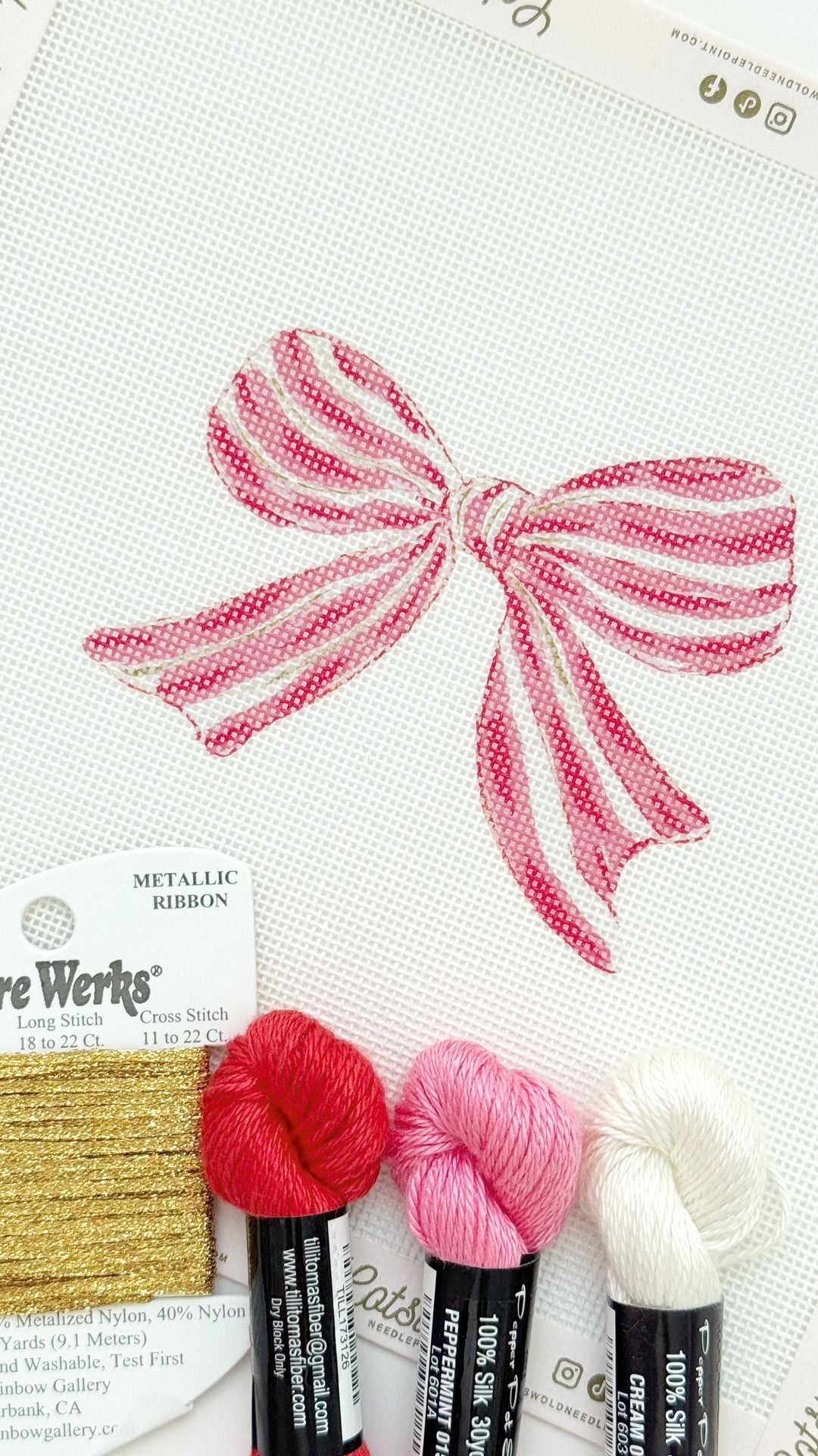 Pink Red Striped Christmas Needlepoint Canvas