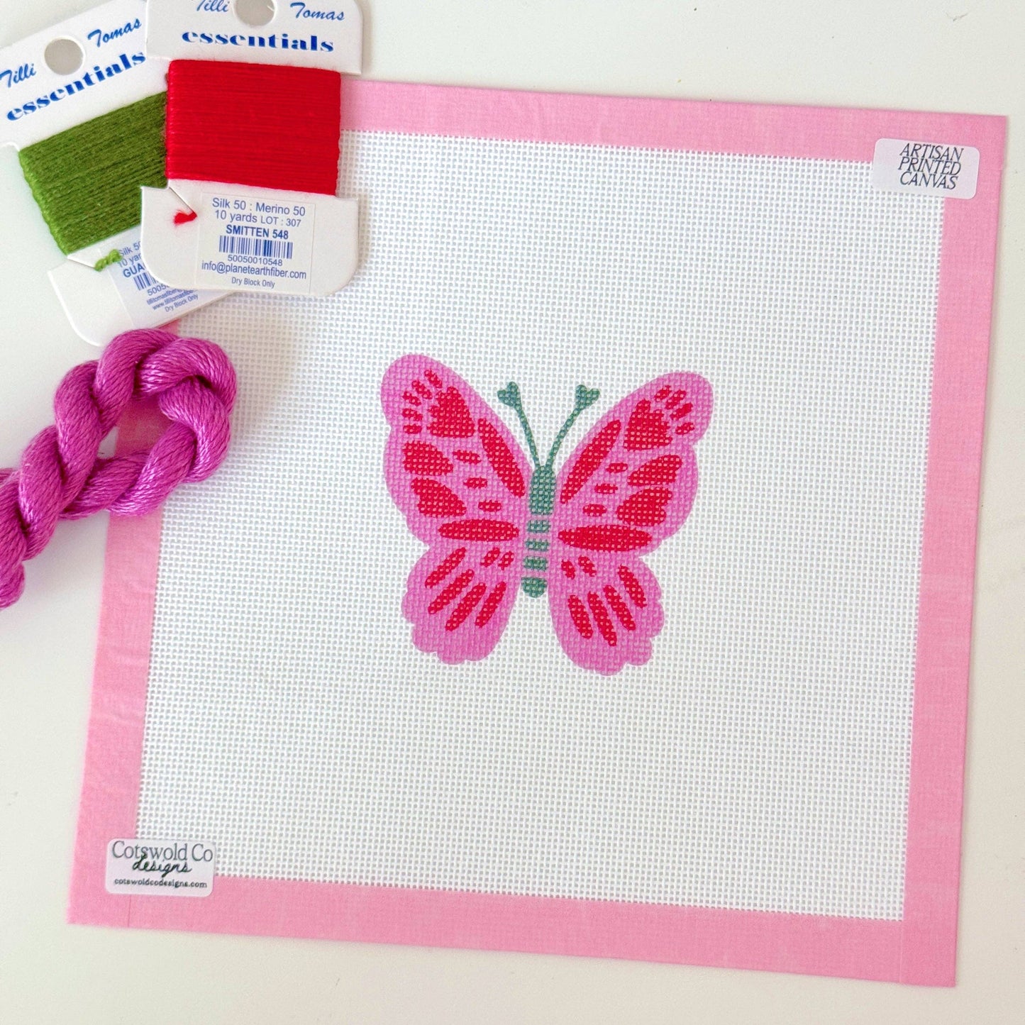 Pink Red Butterfly Needlepoint Canvas