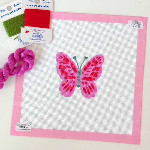Pink Red Butterfly Needlepoint Canvas