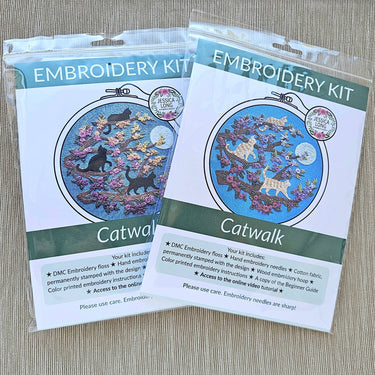 Translation missing: en.Cats &amp; Full Moon Embroidery Kit by Jessica Long