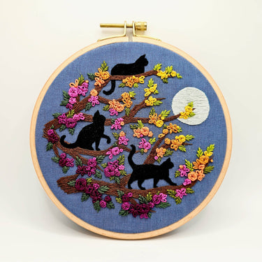 Translation missing: en.Cats &amp; Full Moon Embroidery Kit by Jessica Long