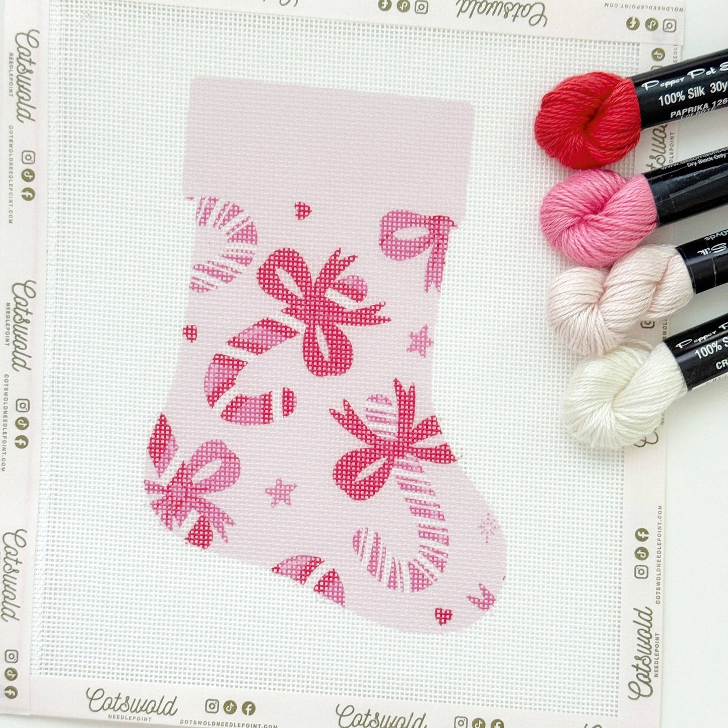 Candy Cane Bows Mini Christmas Needlepoint Canvas