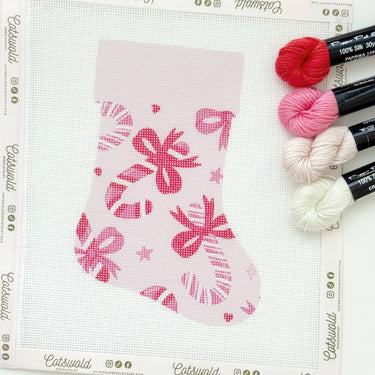 Translation missing: en.Candy Cane Bows Mini Christmas Needlepoint Canvas