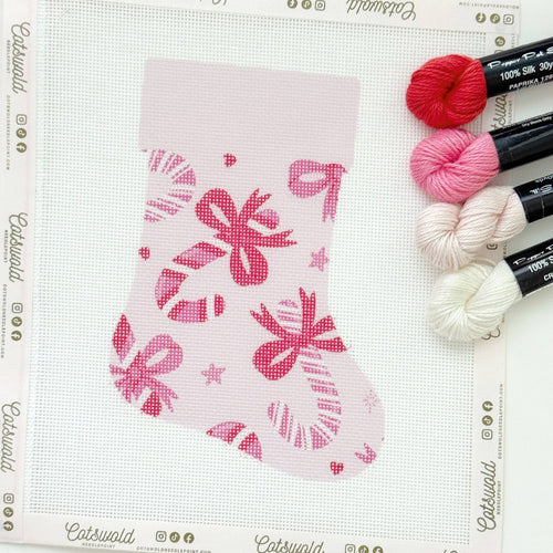 Candy Cane Bows Mini Christmas Needlepoint Canvas