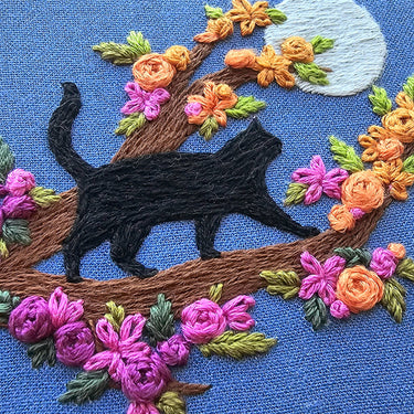 Translation missing: en.Mini Black Cat &amp; Full Moon Embroidery Kit by Jessica Long