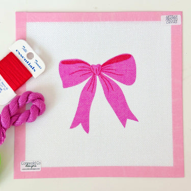 Translation missing: en.Pink Red Bow Needlepoint Canvas