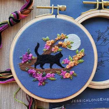 Translation missing: en.Mini Black Cat &amp; Full Moon Embroidery Kit by Jessica Long