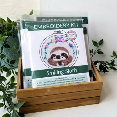 Translation missing: en.Smiling Sloth Embroidery Kit by Jessica Long