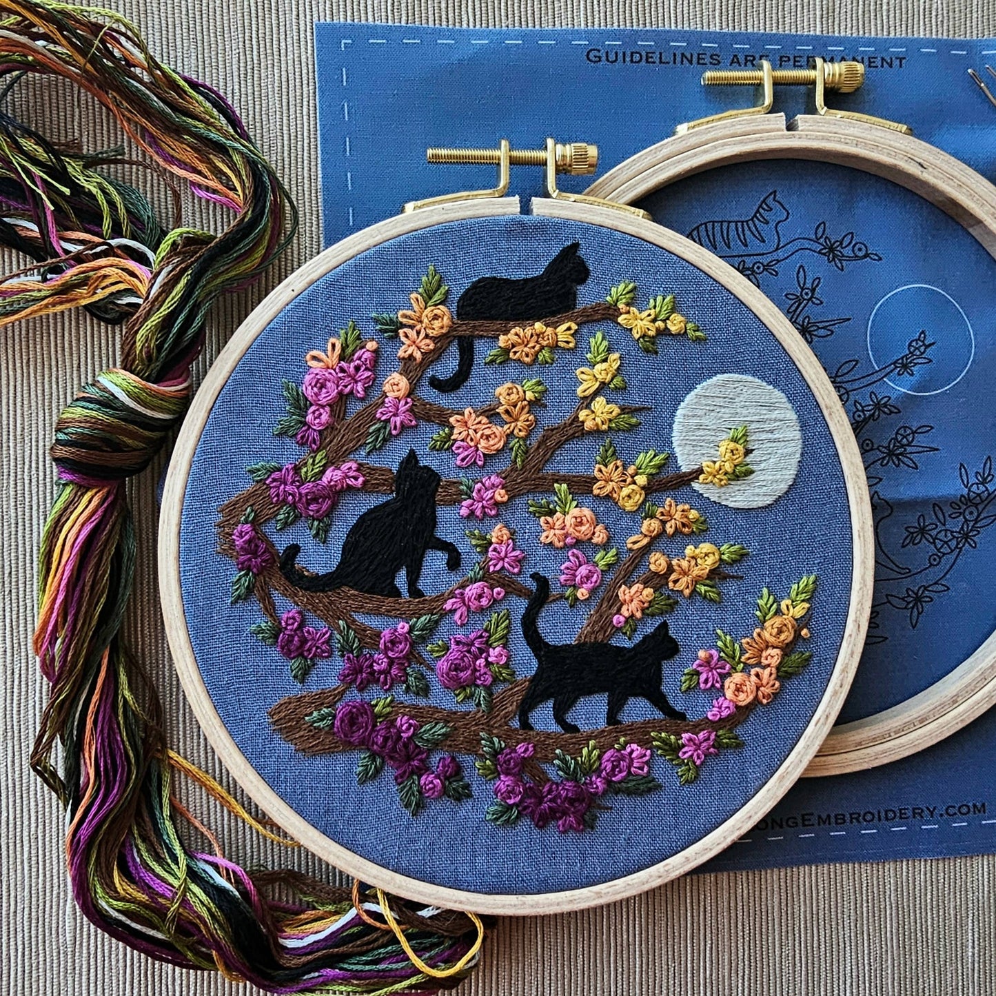 Cats & Full Moon Embroidery Kit by Jessica Long