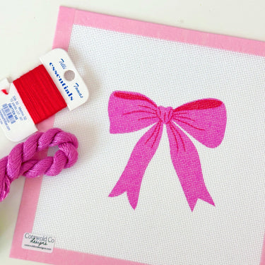 Translation missing: en.Pink Red Bow Needlepoint Canvas