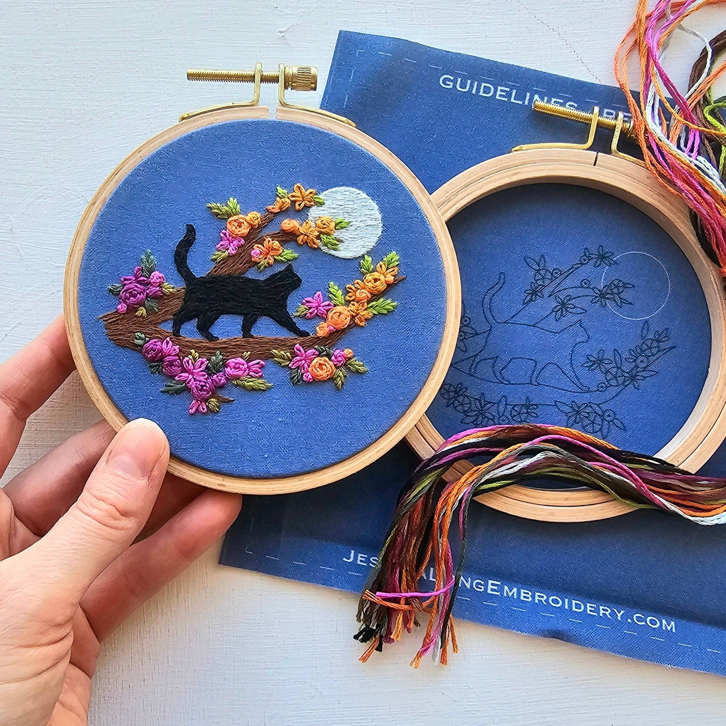 Mini Black Cat & Full Moon Embroidery Kit by Jessica Long