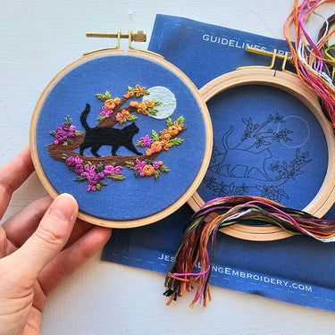 Translation missing: en.Mini Black Cat &amp; Full Moon Embroidery Kit by Jessica Long