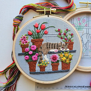 Translation missing: en.Catnap with Flowers Embroidery Kit by Jessica Long