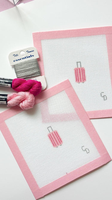 Translation missing: en.Mini Pink Striped Suitcase Travel Needlepoint Canvas