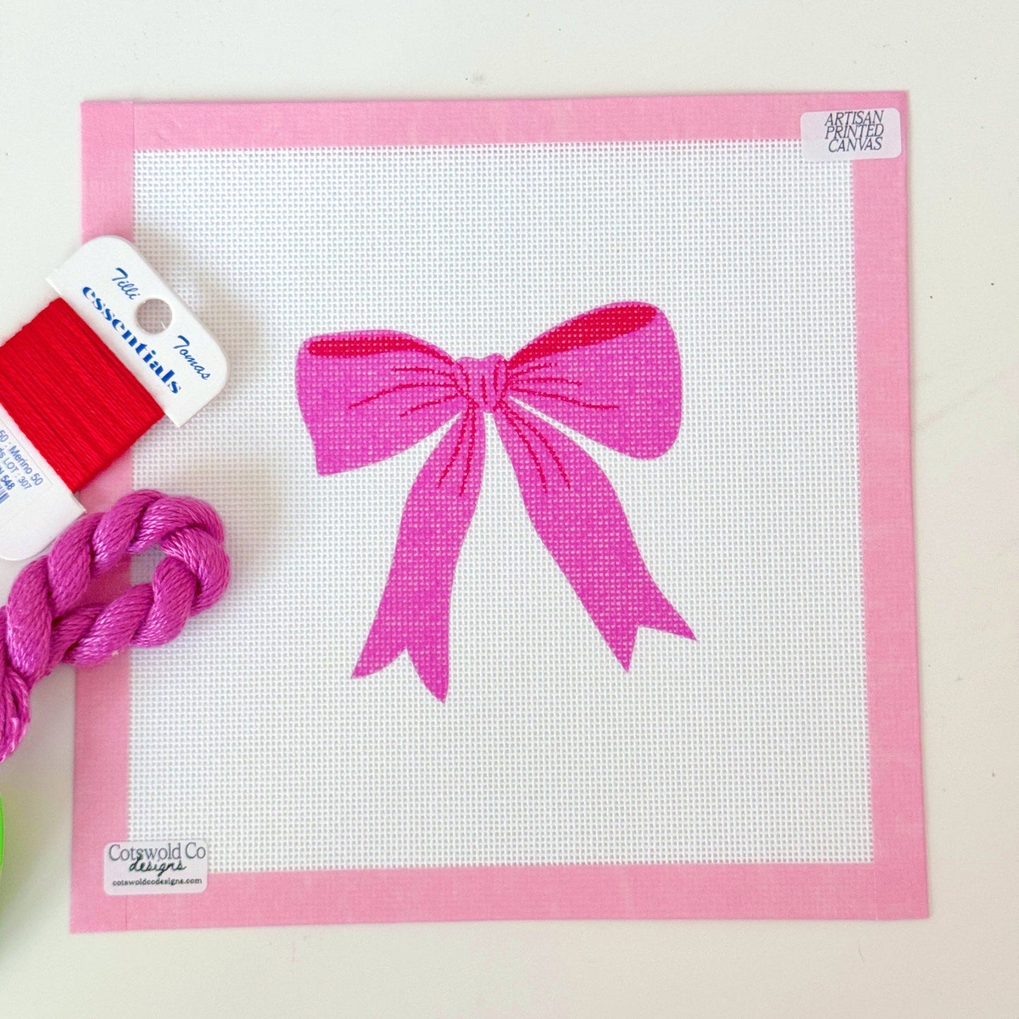 Pink Red Bow Needlepoint Canvas