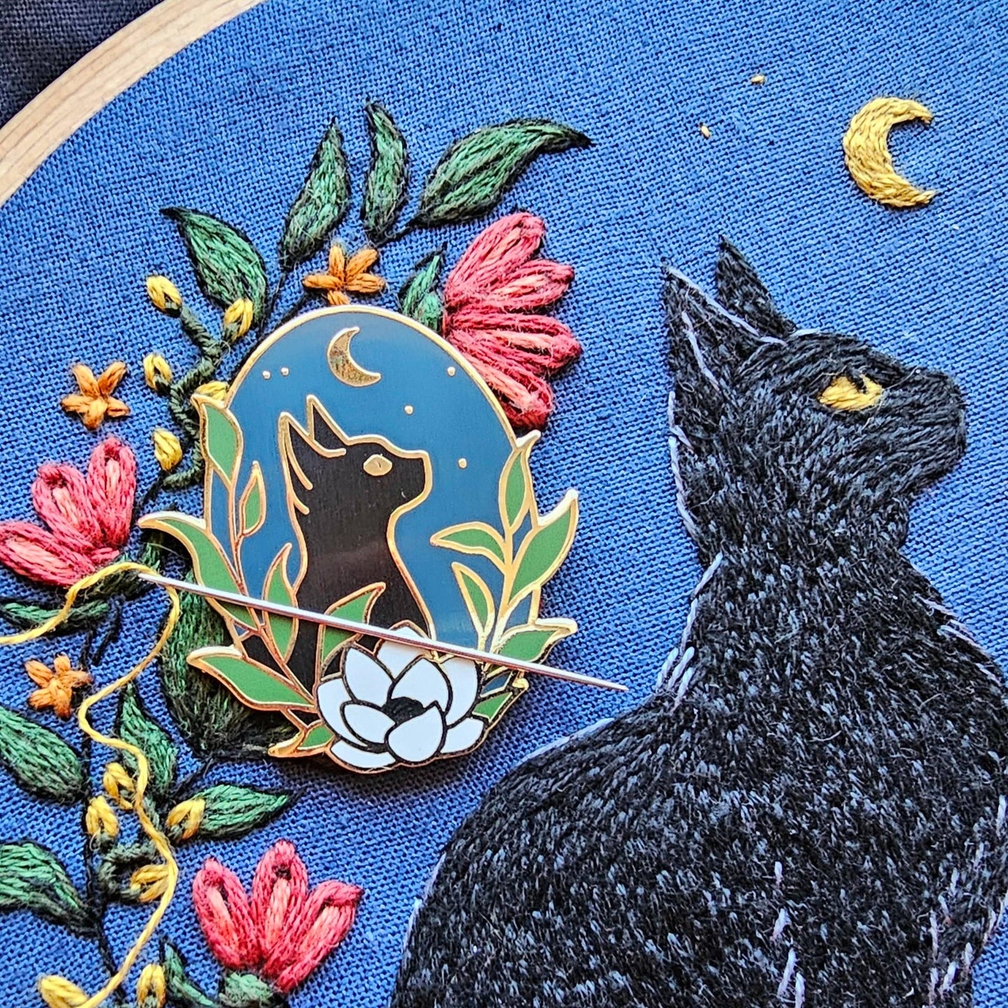 Black Cat Enamel Needle Minder by Jessica Long