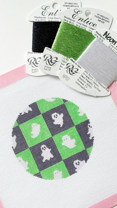 Translation missing: en.Checkered Ghost Round Halloween Needlepoint Canvas