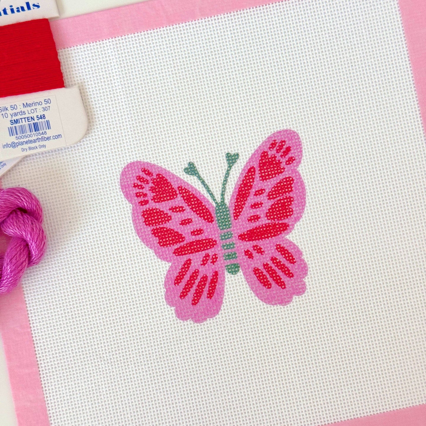 Pink Red Butterfly Needlepoint Canvas