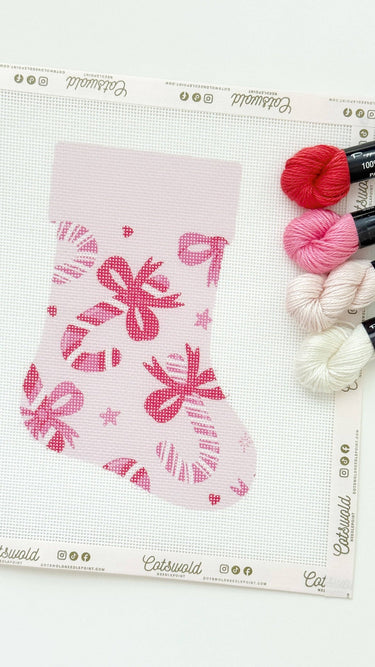 Translation missing: en.Candy Cane Bows Mini Christmas Needlepoint Canvas
