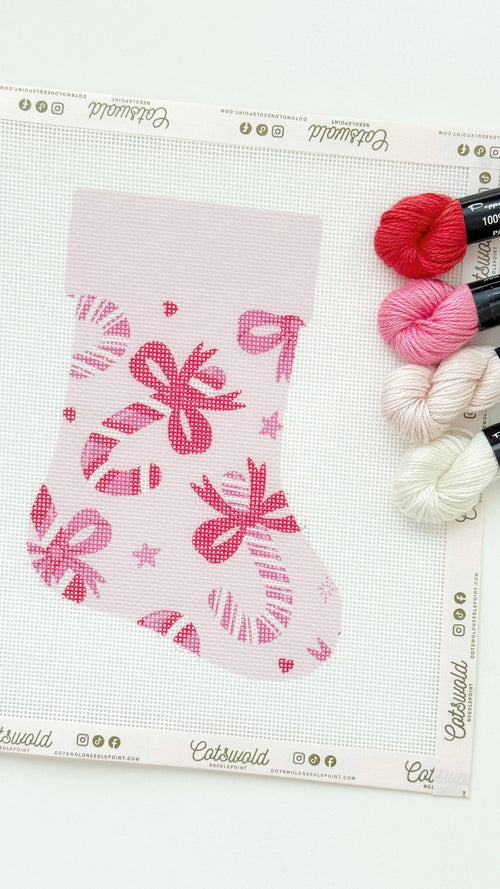 Candy Cane Bows Mini Christmas Needlepoint Canvas