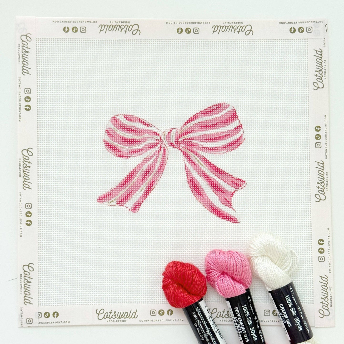 Pink Red Striped Christmas Needlepoint Canvas